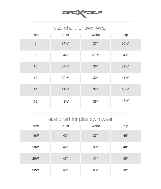 Zeroxposur Size Chart