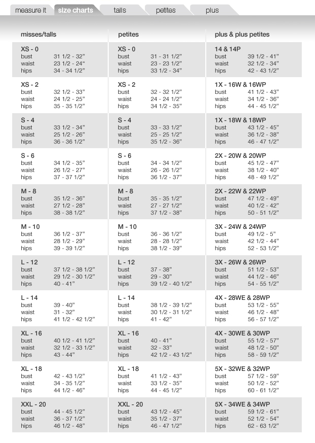 Jc Penny Size Chart