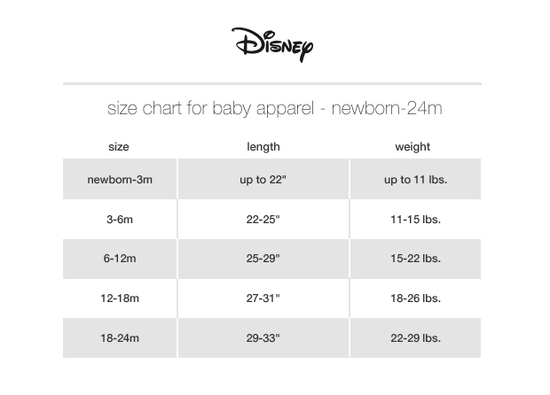 Disney Size Chart