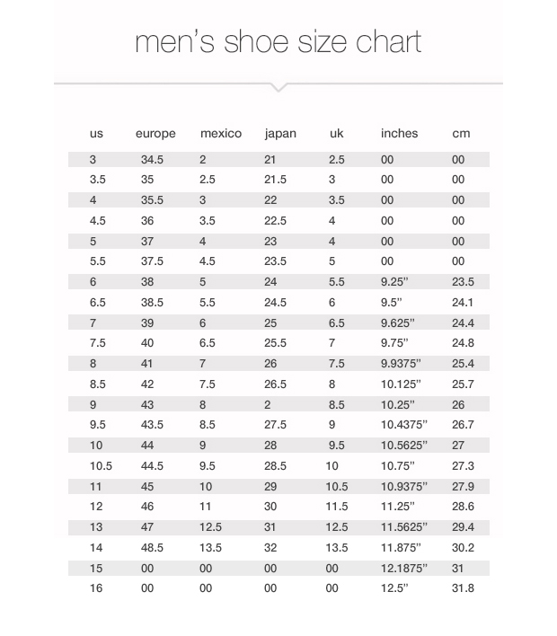 Jordan Shoe Size Conversion Chart